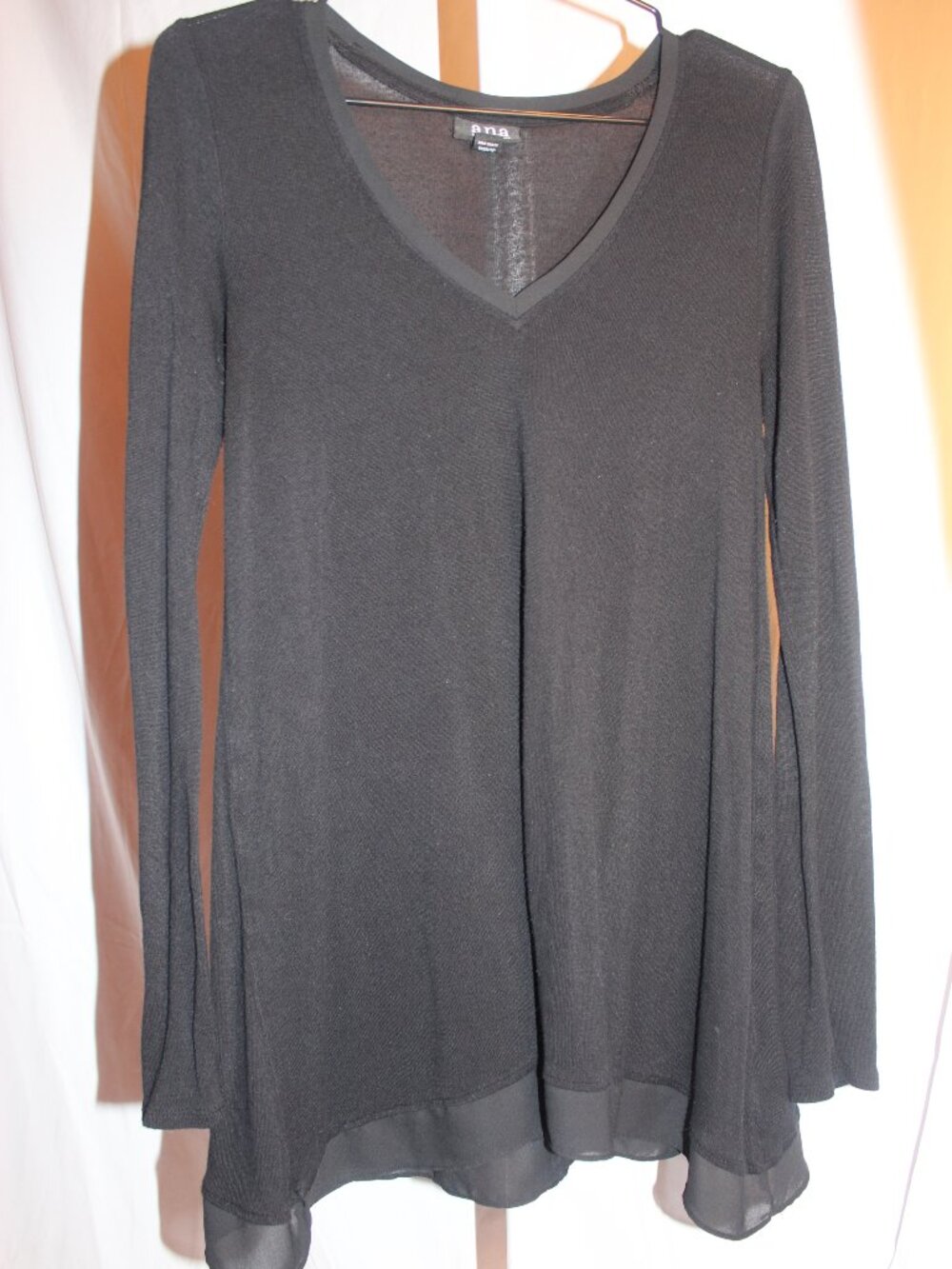 a.n.a Black V-Neck Long Sleeve Tunic with Chiffon Hem